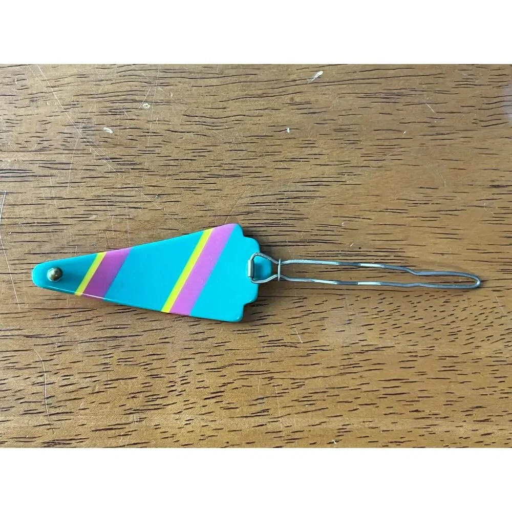 VTG 80s 90s Neon Stripe Plastic Hair Barrette French Clip Teal Pink Retro